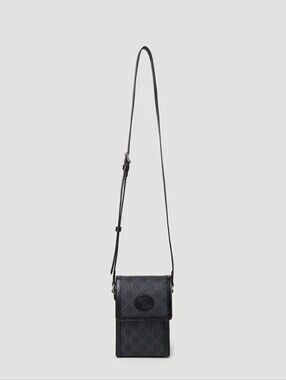 Gucci Black GG Monogram Leather-Trim Crossbody Pouch